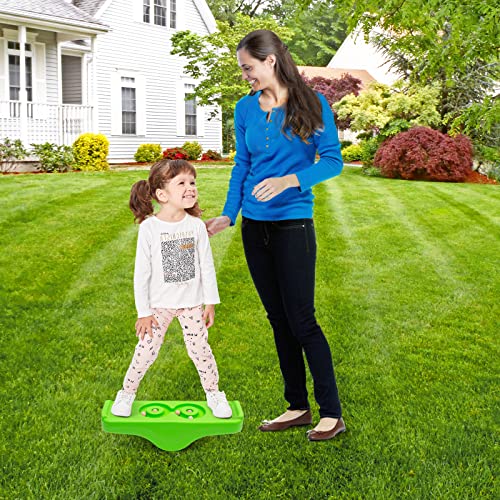 Kids Rocking Seesaw Balance Board with 5 Wooden Balls Sensory Training Rocking Board Balance Training Equipment Children Indoor Outdoor Activity Toy (Green) - color: Green