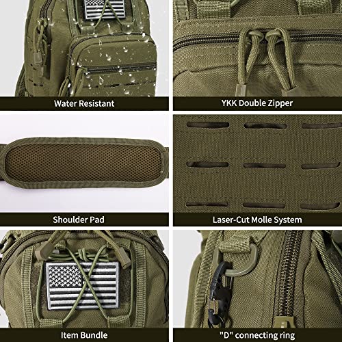 BOMTURN Tactical Backpack-1000D Waterproof Military Backpack/Laser-Cut/CCW Bags Sling Bag Tactical Satchel Shoulder Bag Men - color: Green