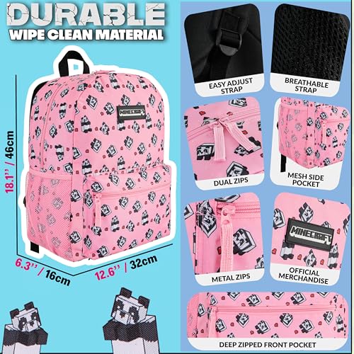 Minecraft Backpack for Boys Kids Teens Adjustable Straps Front Pocket Daypack Backpacks for Sports Gym School Gamer Gifts (Pink) - color: Pink