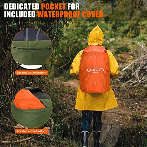 G4Free 35L Hiking Backpack Water Resistant Outdoor Sports Travel Daypack Lightweight with Rain Cover for Women Men (Army Green) - color: Army Green