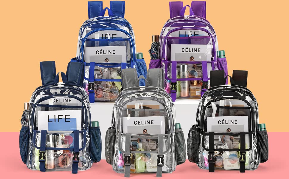 Clear Backpack, Large Clear Bag Stadium Approved Heavy Duty PVC Transparent See Through Backpacks for College,Stadium,Work,Security,Festivall,Light Purple - color: Light Purple