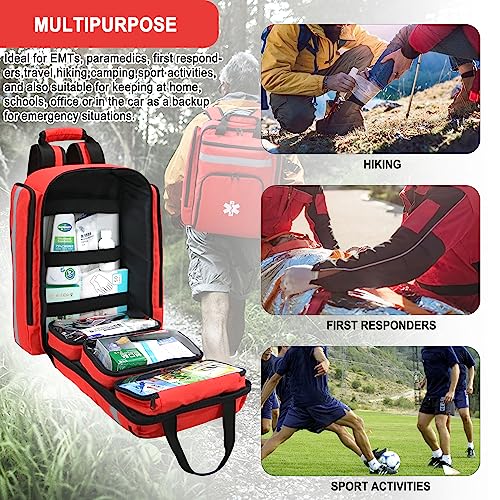 First Aid Backpack Empty,First Aid Medical Backpack,EMS EMT First Aid Bag Empty,Emergency Bag,Trauma Bag for Camping,Hiking,Outdoor Travel - color: Red