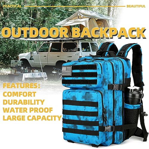 Lovelinks21 25L Tactical Backpack Military Tactical Backpack for Men and Women Small Assault Pack Outdoor Travel Hiking Camping Rucksack with Molle Webbing (Blue Water Pattern) - color: Blue Water Pattern
