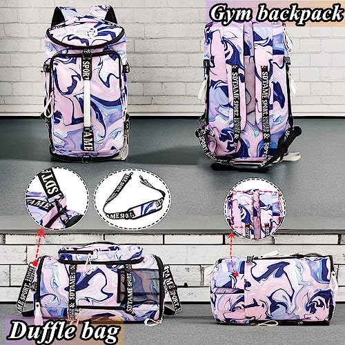 Gym Duffle Bag Backpack with Shoe Compartment,4 ways Travel Backpack for Women and Men,Multi-Functional Weekender bag with Waterproof Layer&Laptop Compartment for Fitness, Travel,Camping - color: Purple