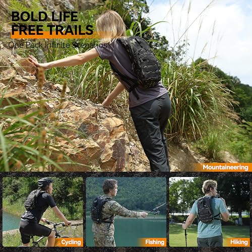 MARCHWAY Tactical Molle Hydration Pack with 2.5L TPU Water Bladder, Low-Profile Organized Military Backpack for Hiking, Cycling, Backpacking, Hunting, Running - color: Black Camo
