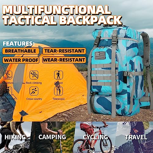 45L Hiking Backpack Waterproof Travel Backpack Lightweight Outdoor Daypack Camping Backpack for Men Women (Blue Camo) - color: Blue Camo