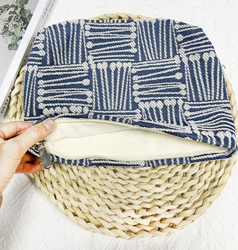 getgto 2 Pcs Makeup Bags, Large Cosmetic Bag Travel Toiletry Bag Organizer for Women, Embroidery Craft, Stripe Makeup Bag Small Cosmetic Pouch Purse with Zipper Gifts for Girls Teen - color: White matches