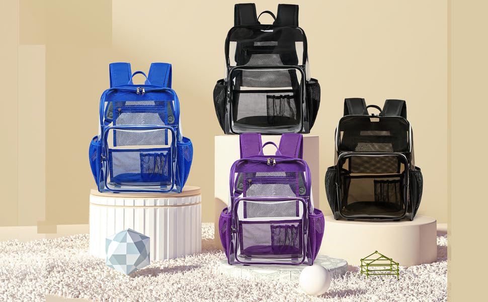 Clear Backpack for School Large Clear Bookbag with Multi-Pockets PVC Transparent Backpack for Boys Girls, Black - color: Black-1pack