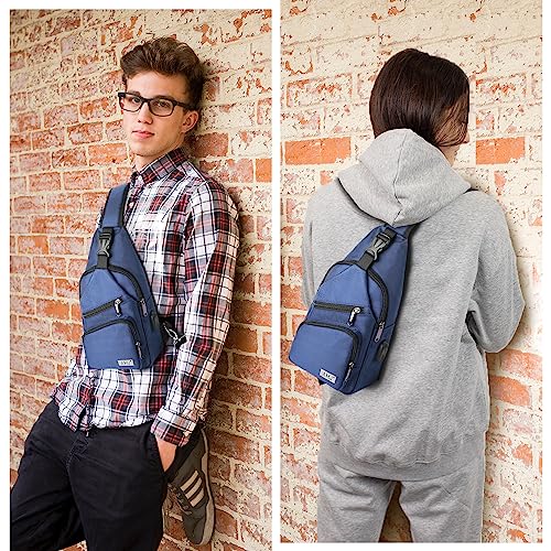 AMJ Crossbody Sling Bag Men Women, Casual Shoulder Backpack, Chest Daypack Satchel for Hiking Travel - color: Blue, size: Large