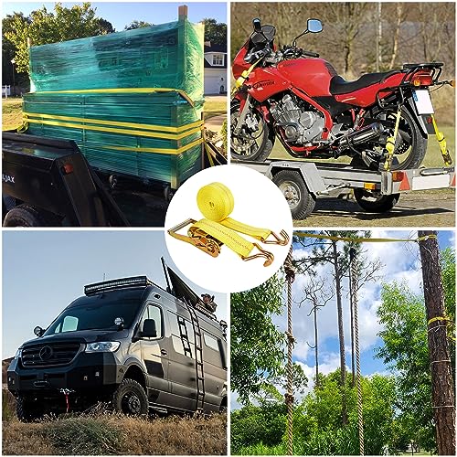 4 Pack 2 Inch Ratchet Straps Heavy Duty 20ft Tie Down Straps Ratchet with Double J Hook, 10000 LBS Break Strength, Cargo Ratchet Straps for Moving, Truck, Trailers, Motorcycles, Kayaks, Car Roof
