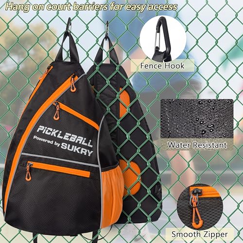SUKRY Pickleball Bag Sling backpack with Water Bottle Holder for Men and Women Pickle ball Accessories Water-Resistant Sprot Bag - color: Orange