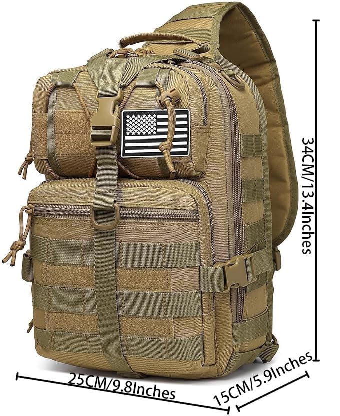 Tactical Sling Pack Big Crossbody Backpack Over Shoulder Bag Military for Men Hiking Outdoor Sport Gym - color: Brown Tan