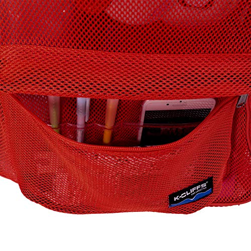 K-Cliffs Heavy Duty Mesh Backpack Quality Classic Student Net Bookbag Durable See Through Simple Netting Daypack Basic School Bag Red - color: Red