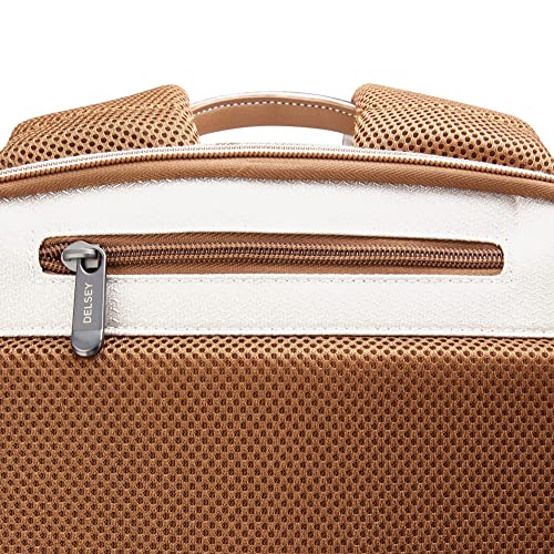 DELSEY PARIS Chatelet Air 2.0 Travel Laptop Backpack, Fits 14 Inch Laptop, Water-Repellent Recycled Fabric, Vegan Leather Trim, Trolley Sleeve, Angora - color: Angora