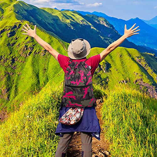 draw string back bag, Large Gym Sports string backpack for men and women with front zipper pocket and inside zipper pocket to keep key or phone(Pinkgreen camo) - color: Pink Green Camo, style: Drawstring With Front Pocket