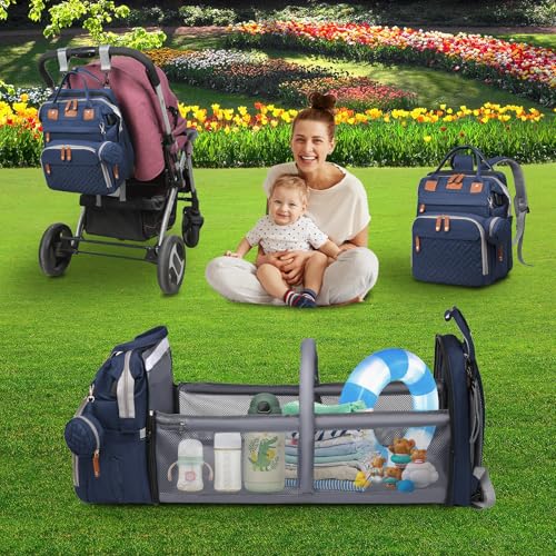 Baby Diaper Bags with Changing Station Multifunctional Waterproof Diaper Bag Backpack Travel Baby Bag with Changing Pad, Pacifier Case,Baby Essentials(Blue) - color: Up-blue
