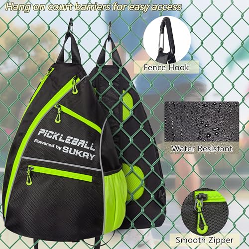 SUKRY Pickleball Bag Sling backpack with Water Bottle Holder for Men and Women Pickle ball Accessories Water-Resistant Sprot Bag - color: Yellow