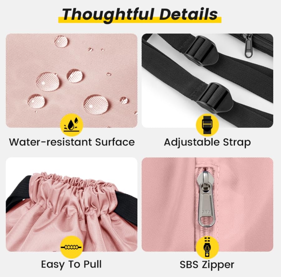 Vorspack Drawstring Backpack Water Resistant String Bag Sports Gym Sack with Side Pocket for Men Women - color: Pink