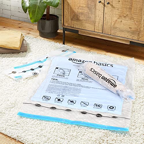 Amazon Basics Roll-Up Travel Compression Storage Bags for Clothes and Towels, No Vacuum Needed, Clear, 12 Count (6 Small & 6 Medium) Multiple (Pack of 10) - size: Multiple (Pack of 10)