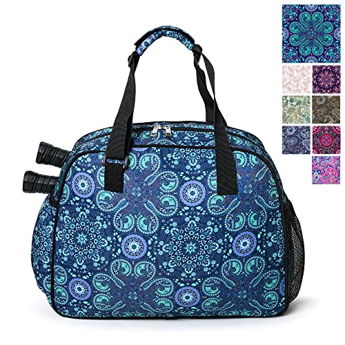Boulder Bee Pickleball Bags, Premium Pickleball Tote Bag for Girls, Women’s Hand/Shoulder Gym Bag w Water Bottle Holder, with Pickleball Racquet/Paddle Holder - color: Blue