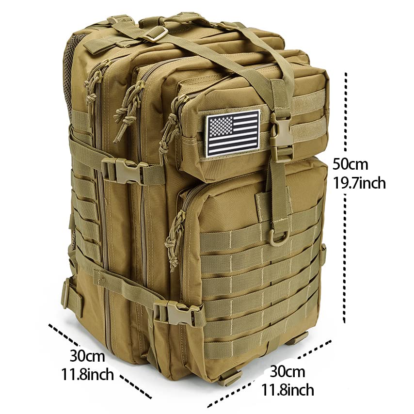 QT&QY 45L Military Tactical Backpacks For Men Camping Hiking Trekking Daypack Bug Out Bag Lage MOLLE 3 Day Assault Pack - color: 1.0 Tan