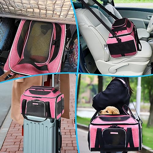 Petskd Top-Expandable Pet Carrier 17x12x8.5 Inches JetBlue Allegiant Spirit Airline Approved, Soft-Sided Carrier for Small Cats and Dogs with Locking Safety Zippers and Anti-Scratch Mesh(Pink) - color: Pink, size: 17.0"L x 12.0"W x 8.5"H