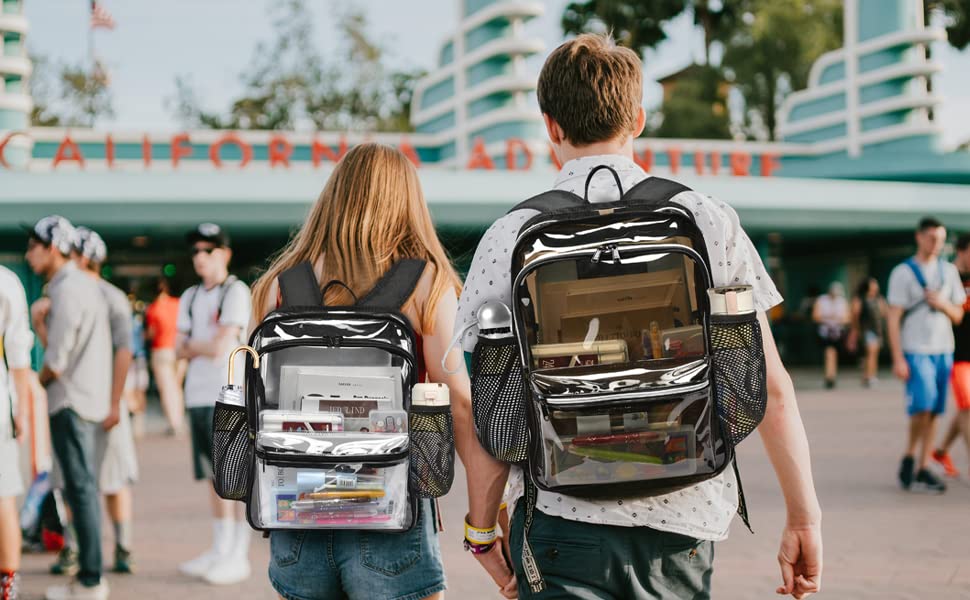 Clear Backpack,Clear Backpacks for School Heavy Duty See Through Bookbag Waterproof Backpack for Men Women - color: Clear Black