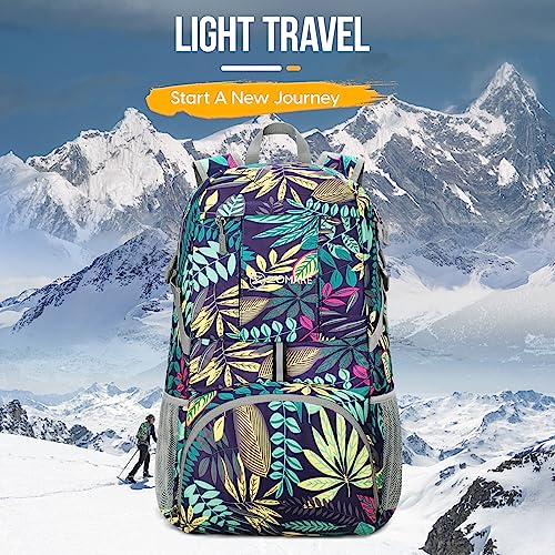 ZOMAKE Lightweight Packable Backpack 35L, Light Foldable Backpacks Water Resistant Collapsible Hiking Bag, Compact Folding Day Pack for Travel Camping(Mixed Color-Leaves) - color: Mixed Color-leaves