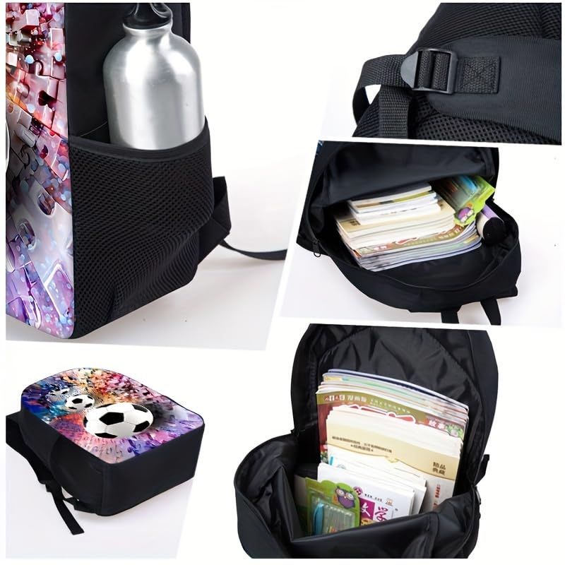 3PCS Soccer Backpack Set, 16" Lightweight Football Daypack, Soccer Ball Print Casual Laptop Backpack for Travel Camping Work (style-11) - color: Style-11