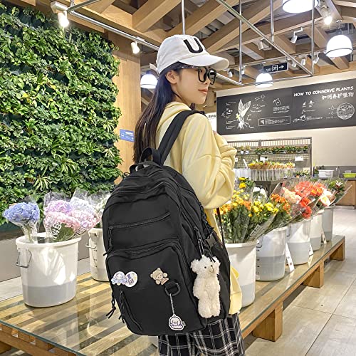 GAXOS Cute Aesthetic Backpack for School Girls Middle Student Bookbag - color: Black2