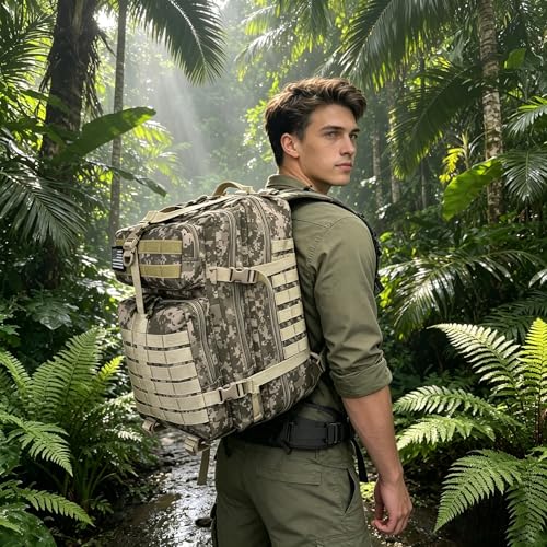 Military Tactical Backpack for Men, 45L 3 Day Assault Pack, Heavy Duty Large Molle Backpack for Outdoor, Hiking, Camping, Camouflage Grey - color: Camouflagegrey
