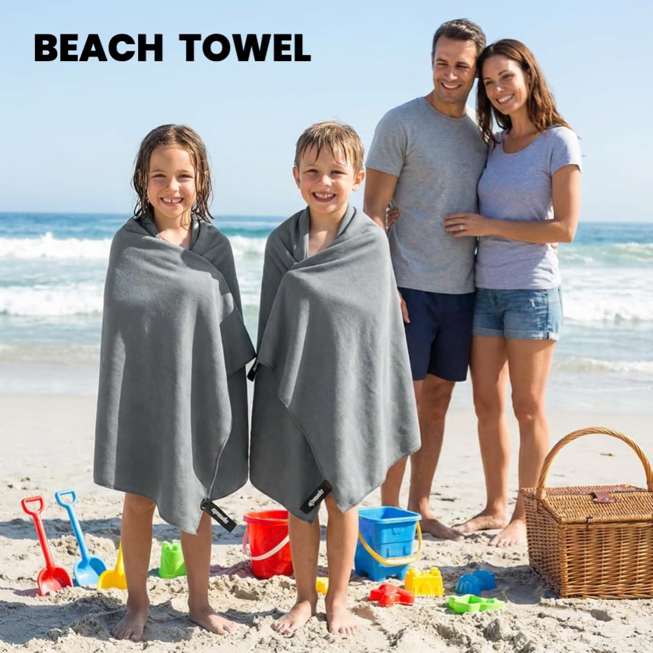 EPAuto 2-Pack Microfiber Quick Dry Towel Set - Lightweight, Super Absorbent & Compact Travel Towels (60"x30" & 24"x15") for Gym, Camping, Beach, Yoga & Backpacking, Gray - color: Grey