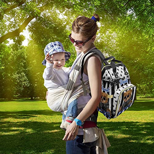 Custom Bear Diaper Bag Backpack for Baby Boy, Personalized Name American Flag Large Nappy Nursing Orangizer Mommy Bags, Waterproof Travel Daypack for Dad Mom Gifts - color: American Flag-bear-01