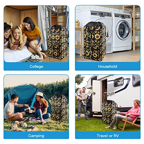 Bukere Laundry Hamper, Extra Large 2 in 1 Laundry Backpack Bag for College Students Dorm Essentials, Adjustable Shoulder Straps, Freestanding Laundry Basket for Apartment, Laundromat, Travel - color: SUNFLOWER