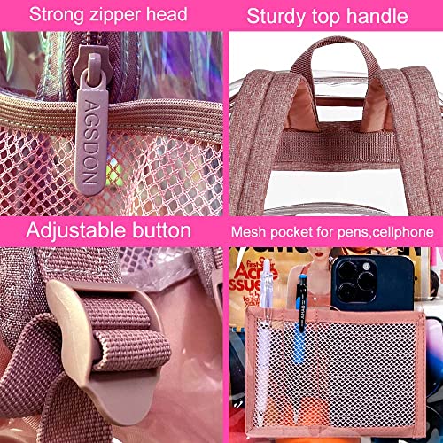 gxtvo Clear Backpack, Heavy Duty Transparent Bookbag, See Through Backpacks for Women Men | Heavy Duty - color: Pink