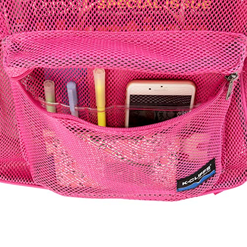 K-Cliffs Heavy Duty Mesh Backpack Quality Classic Student Net Bookbag Durable See Through Simple Netting Daypack Deluxe Basic School Bag Hot Pink - color: Hot Pink