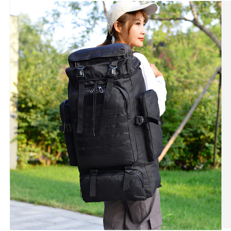YFREAL 80L Hiking Camping Backpack,Hunting Backpack for Outdoor,Large Pack Waterproof,Tactical Backpack for Men Women - color: Black