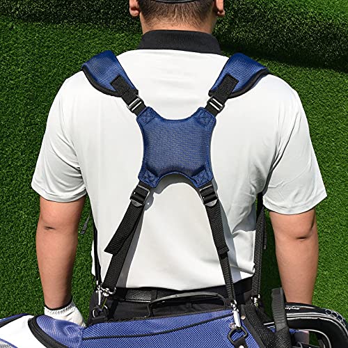 BIG TEETH Golf Bag Strap,Adjustable Padded Bag Strap Replacement,Golf Double Shoulder Bag Straps with 4Pcs Rotate Hooks - color: Blue & Black