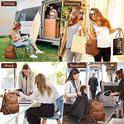 AGLOD Leather Backpack Purse for Women Designer Ladies Shoulder Bag Fashion Faux Work Travel Handbags - color: Kcus22001-2 Two-toned Brown