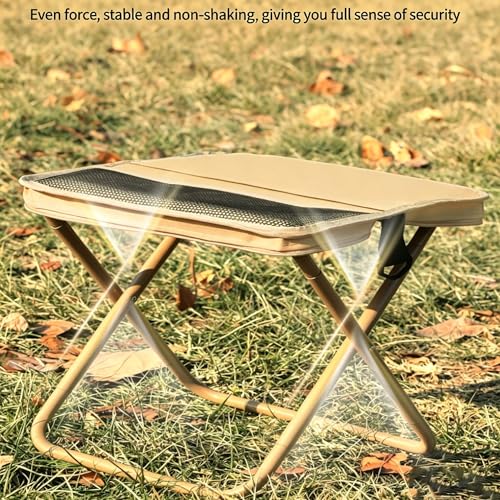 Foldable Backpack Stool, Folding Backpack Stool with Shoulder Strap & 2 Side Pockets, Collapsible Folding Stool for Camping, Fishing, Hiking, Travel & Outdoor (Khaki)