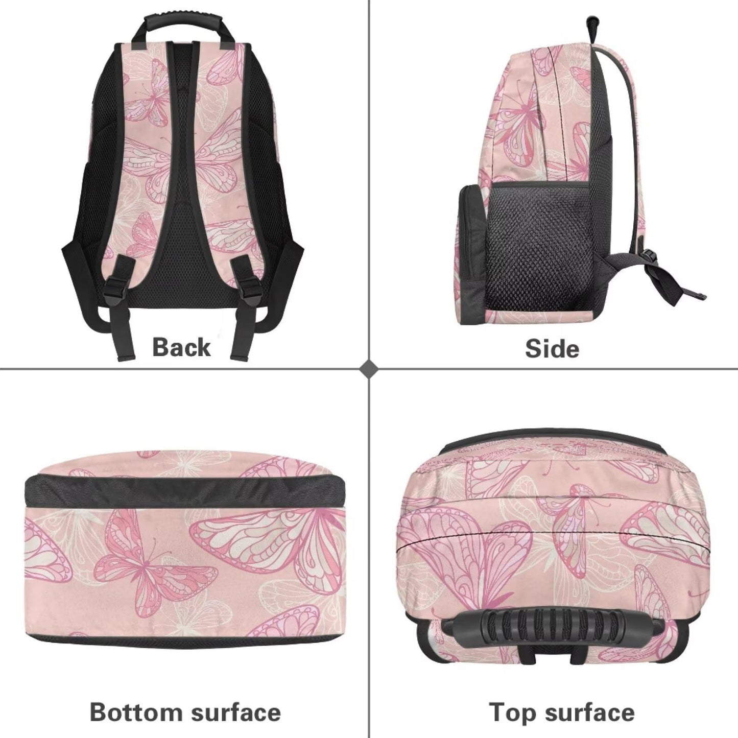 Butterfly Textured Pink Print Lightweight College Backpack for Teens - 17.3 Inch Laptop Bag with Adjustable Shoulder Strap, Book Pencil Organizer & Side Water Bottle Pockets for School - color: Butterfly Textured Pink Print