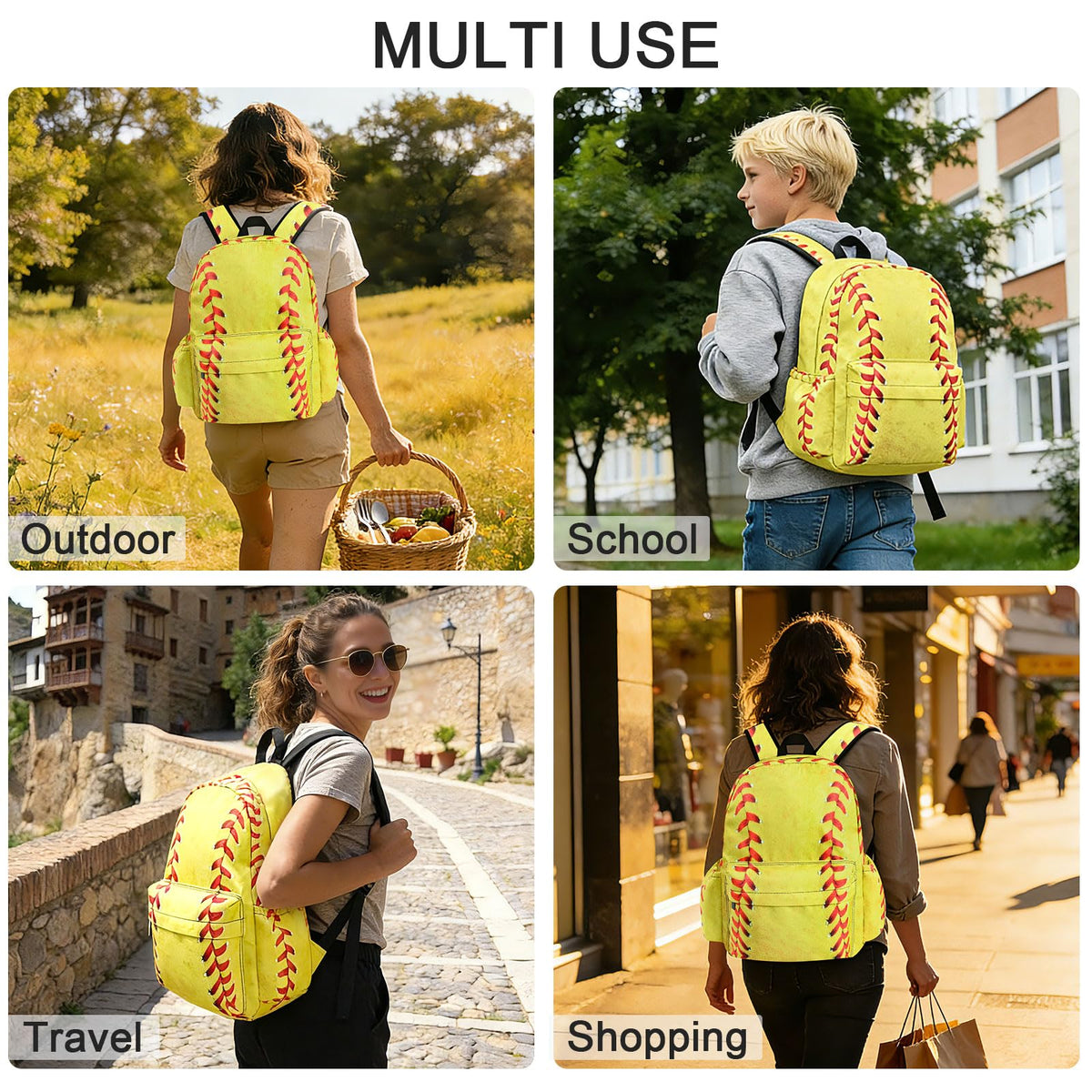 Baseball School Backpack for Girls Boys Teens Bookbag 17 Inch Laptop Backpack for Sports Travel Camping - color: Baseball