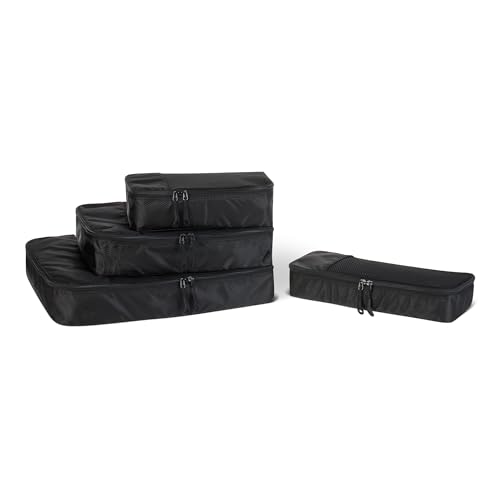 Amazon Essentials 4-Piece Space-Saving Packing Cubes Travel Accessories Set, Luggage Organizer with Double Zipper, Mesh Top, Small/Medium/Large/Slim, Black (Previously Amazon Basics) - color: Black, size: 1 x Large, 1 x Medium, 1 x Small, 1 x Slim