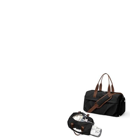 Gym Bag for Women Men with Shoe Compartment, Sport Duffel Bag, Waterproof Travel Weekender Overnight Carry on Bag for Yoga with Trolley Sleeve, Black Brown - color: A10-Black Brown