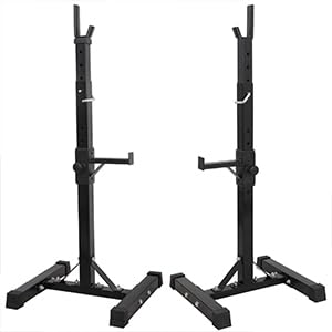 JupiterForce Adjustable Squat Rack Stands Pair of Sturdy Steel Bench Press Rack, Barbell Rack, 40''-66'' 550lbs Max Load Portable Weight Lifting Dumbbell Racks Stands for Home Gym, Black