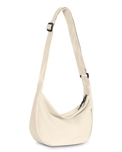 Crossbody Crescent Bag for Women Men Trendy, Crescent Sling Bag with Adjustable Strap, 2 Zippers Lightweight - color: Beige