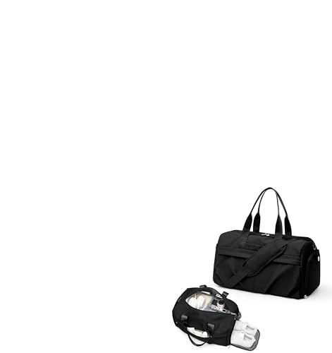 Gym Bag for Women Men with Shoe Compartment, Sport Duffel Bag, Waterproof Travel Weekender Overnight Carry on Bag for Yoga with Trolley Sleeve, Black - color: A-Black