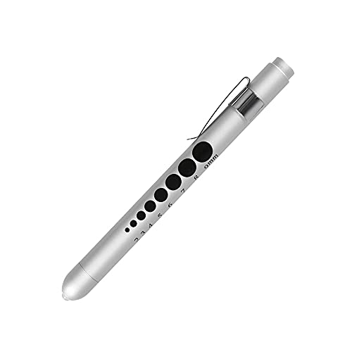 Aokin Medical Pen Light for Nurse Doctor, Reusable LED Medical Penlight Flashlight with Pupil Gauge and Ruler, White Light, Silver - color: Silver