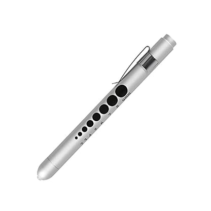 Aokin Medical Pen Light for Nurse Doctor, Reusable LED Medical Penlight Flashlight with Pupil Gauge and Ruler, White Light, Silver - color: Silver