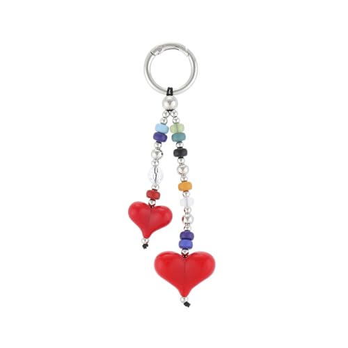 Madison Tyler Western Cowboy Boots Cherry Bow Bubble Tea Strawberry Cute Keychain | Bag Charms for Handbags Purse Charms - color: Double Red Heart